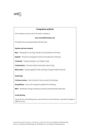 Neonatal Formulary 6: Drug Use in Pregnancy and the First Year of Life