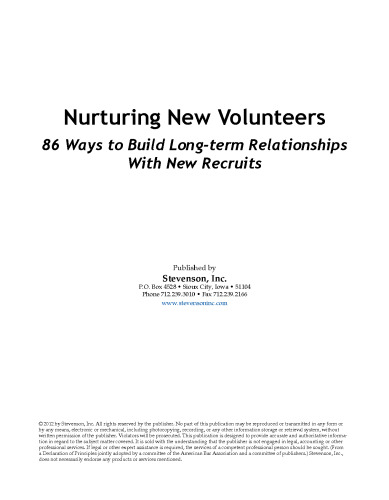 Nurturing New Volunteers: 86 Ways to Build Long-Term Relationships with New Recruits