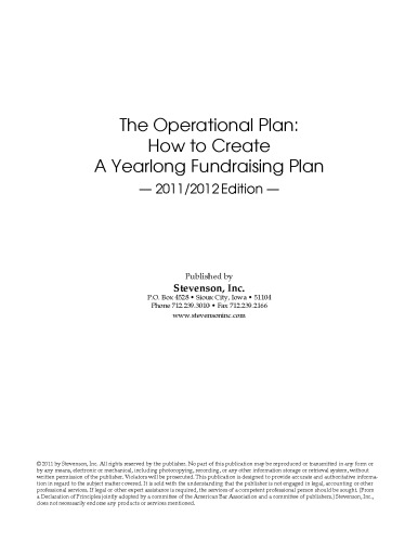 The Operational Plan: How to Create a Yearlong Fundraising Plan, 2011/2012 Edition