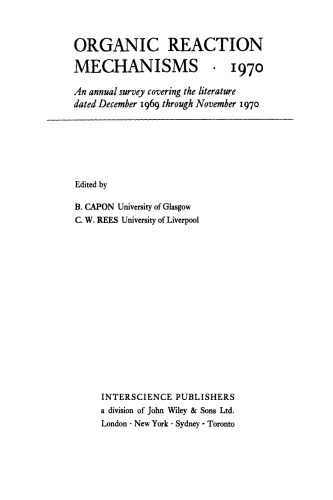 Organic Reaction Mechanisms 1970