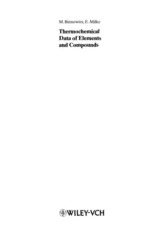 Thermochemical Data of Elements and Compounds, Second, Revised and Extended Edition