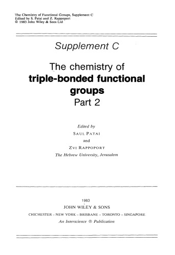 Triple-Bonded Functional Groups: Volume 2 (1983)