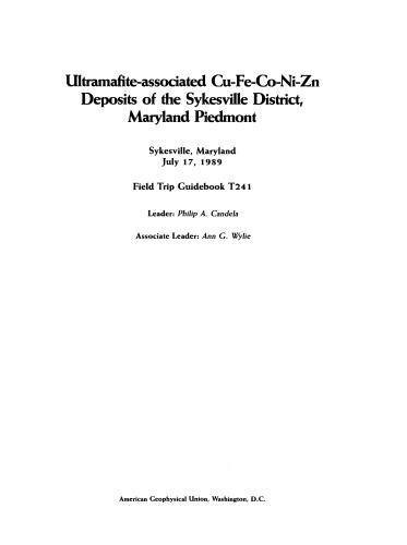 Ultramafite-Associated Cu-Fe-Co-Ni-Zn Deposits of the Sykesville District, Maryland Piedemont