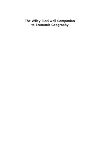 The Wiley-Blackwell Companion to Economic Geography