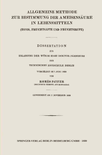 Allgemeine Methode zur Bestimmung der Ameisensäure in Lebensmitteln: Honig, Fruchtsäfte und Fruchtsirupe