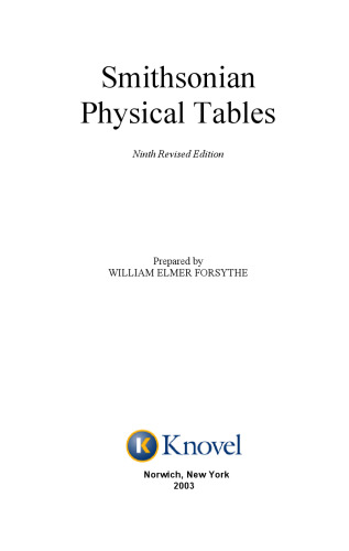 Smithsonian Physical Tables (9th Revised Edition)