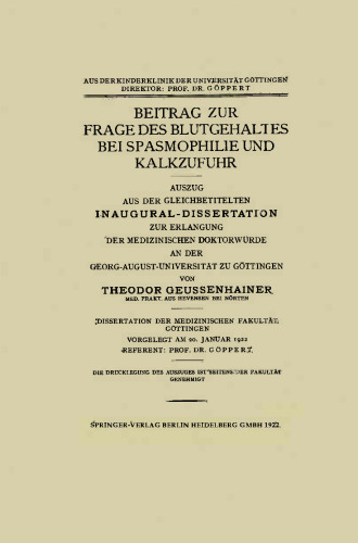 Beitrag zur Frage des Blutgehaltes bei Spasmophilie und Kalkzufuhr