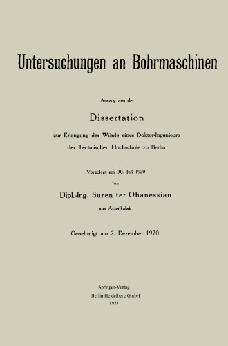 Untersuchungen an Bohrmaschinen: Dissertation