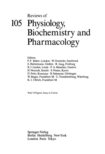 Reviews of Physiology, Biochemistry and Pharmacology, Volume 105