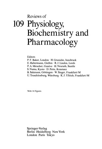 Reviews of Physiology, Biochemistry and Pharmacology, Volume 109