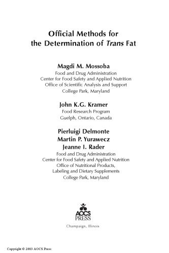 Official methods for the determination of trans fat