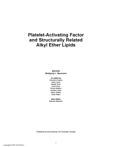 Platelet-activating factor and structurally related alkyl ether lipids