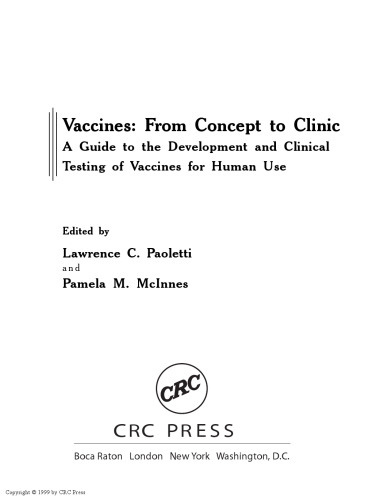 Vaccines, from concept to clinic : a guide to the development and clinical testing of vaccines for human use