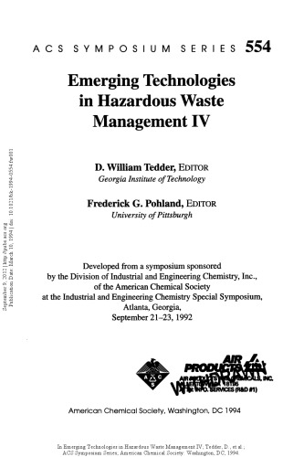 Emerging Technologies in Hazardous Waste Management IV