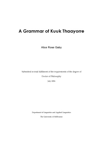 A grammar of Kuuk Thaayorre