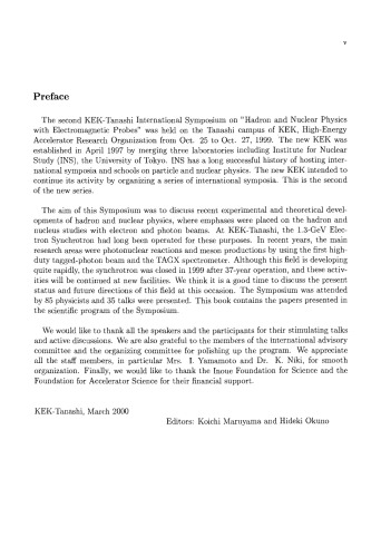 Hadron and Nuclear Physics with Electromagnetic Probes. Proceedings of the Second KEK-Tanashi International Symposium Tanashi,Tokyo, October 25–27, 1999