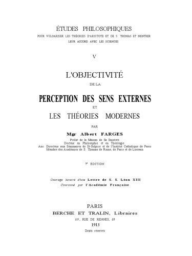 L'objectivité de la perception des sens externes et les théories modernes