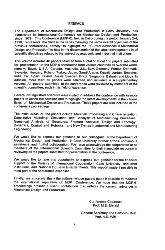 Current advances in mechanical design and production VI: proceedings of the Sixth Cairo University International MDP Conference, Cairo, 2-4 January 1996