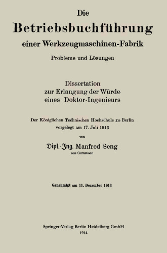 Die Betriebsbuchführung einer Werkzeugmaschinen-Fabrik: Probleme und Lösungen