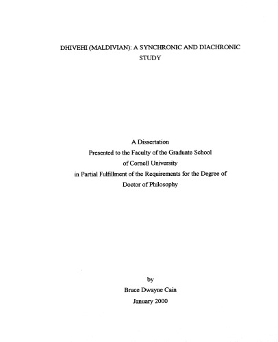 Dhivehi (Maldivian) : a synchronic and diachronic study