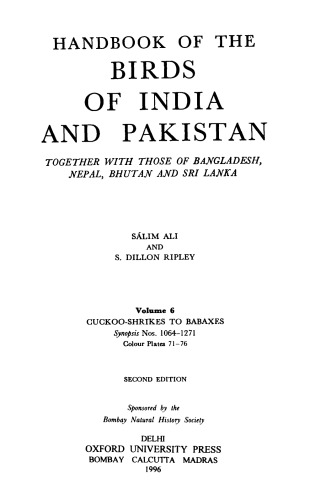 Handbook of the Birds of India and Pakistan: Cuckoo-Shrikes to Babaxes