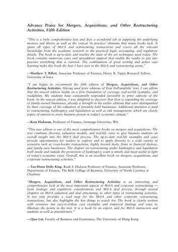 Mergers, Acquisitions, and Other Restructuring Activities. An Integrated Approach to Process, Tools, Cases, and Solutions