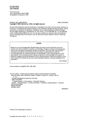 Clinical Nutrition. Enteral and Tube Feeding