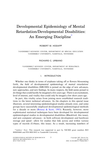 Developmental Epidemiology of Mental Retardation and Developmental Disabilities