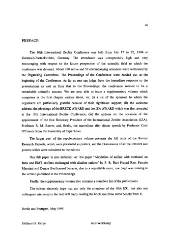 Zeolite Science 1994: Recent Progress and Discussions: Supplementary Materials to the 10th International Zeolite Conference, Garmish-Partenkirchen, Germany, July 17-22, 1994