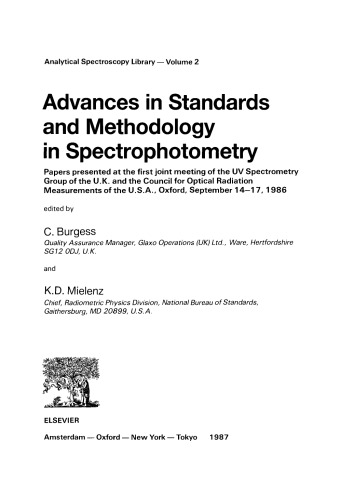 Advances in Standards and Methodology in Spectrophotometry