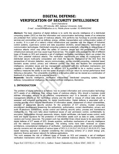 DIGITAL DEFENSE:  VERIFICATION OF SECURITY INTELLIGENCE