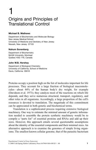 Translation Control of Gene Expression