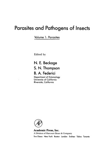 Parasites and Pathogens of Insects. Parasites