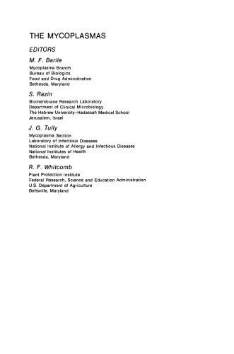 The Mycoplasmas. Plant and Insect Mycoplasmas