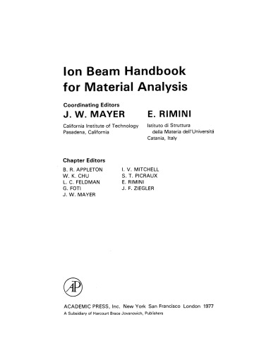 Ion Beam Handbook for Material Analysis