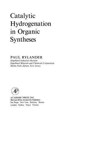 Catalytic Hydrogenation in Organic Syntheses