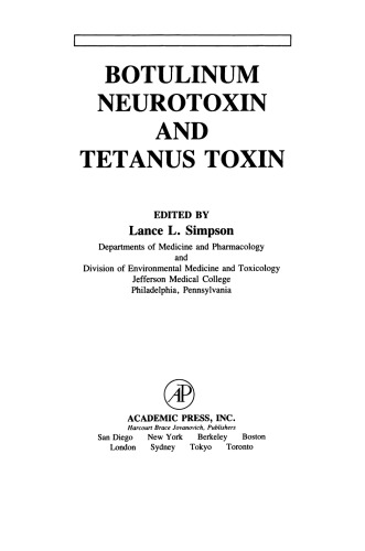 Botulinum Neurotoxin and Tetanus Toxin