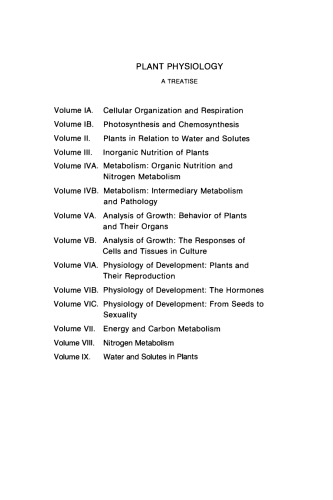 Plant Physiology. A Treatise: Water and Solutes in Plants