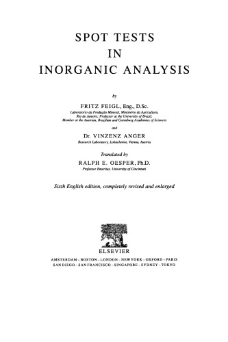 Spot Tests in Inorganic Analysis