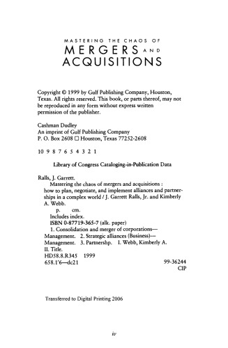 Mastering the Chaos of Mergers and Acquisitions. How to Plan, Negotiate, and Implement Alliances and Partnerships in a Complex World