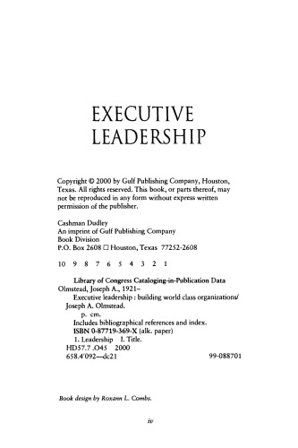 Executive Leadership. Building World Class Organizations