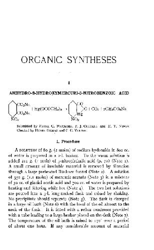 Organic Syntheses An annual publication of satisfactory methods