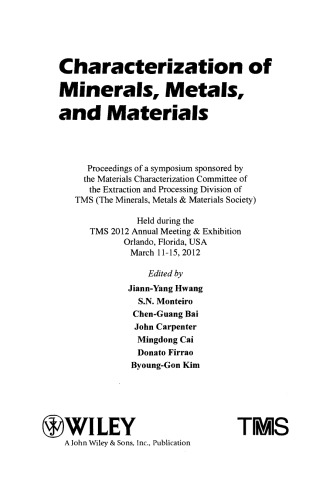 Characterization of Minerals, Metals and Materials