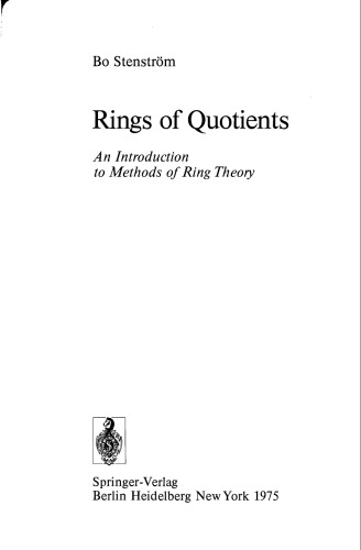 Rings of Quotients: An Introduction to Methods of Ring Theory