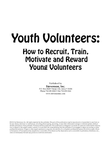 Youth Volunteers: How to Recruit, Train, Motivate and Reward Young Volunteers