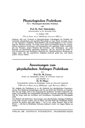 Physiologisches Praktikum: Teil II: Allgemein-physiologisches Praktikum