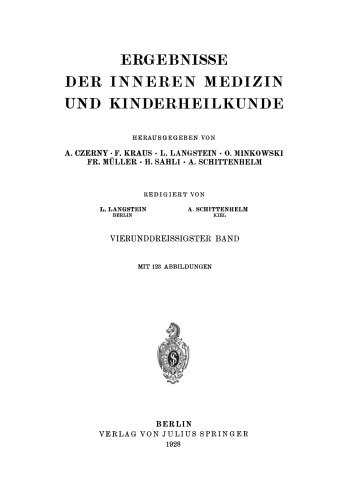 Ergebnisse der Inneren Medizin und Kinderheilkunde: Vierunddreissigster Band