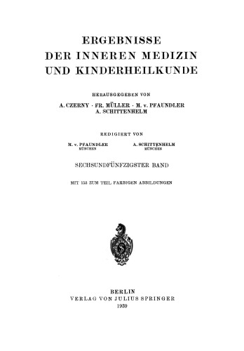 Ergebnisse der Inneren Medizin und Kinderheilkunde: Sechsundfünfzigster Band