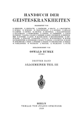 Handbuch der Geisteskrankheiten: Dritter Band Allgemeiner Teil III