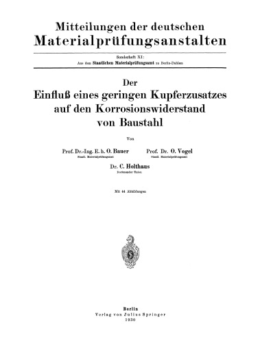 Der Einfluß eines geringen Kupferzusatzes auf den Korrosionswiderstand von Baustahl